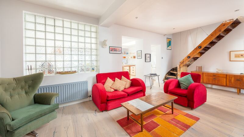 Glass blocks let light into the living room