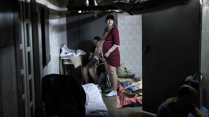 Pregnant women in the bomb shelter of a maternity hospital in Kyiv. Photograph: Chris McGrath/Getty Images