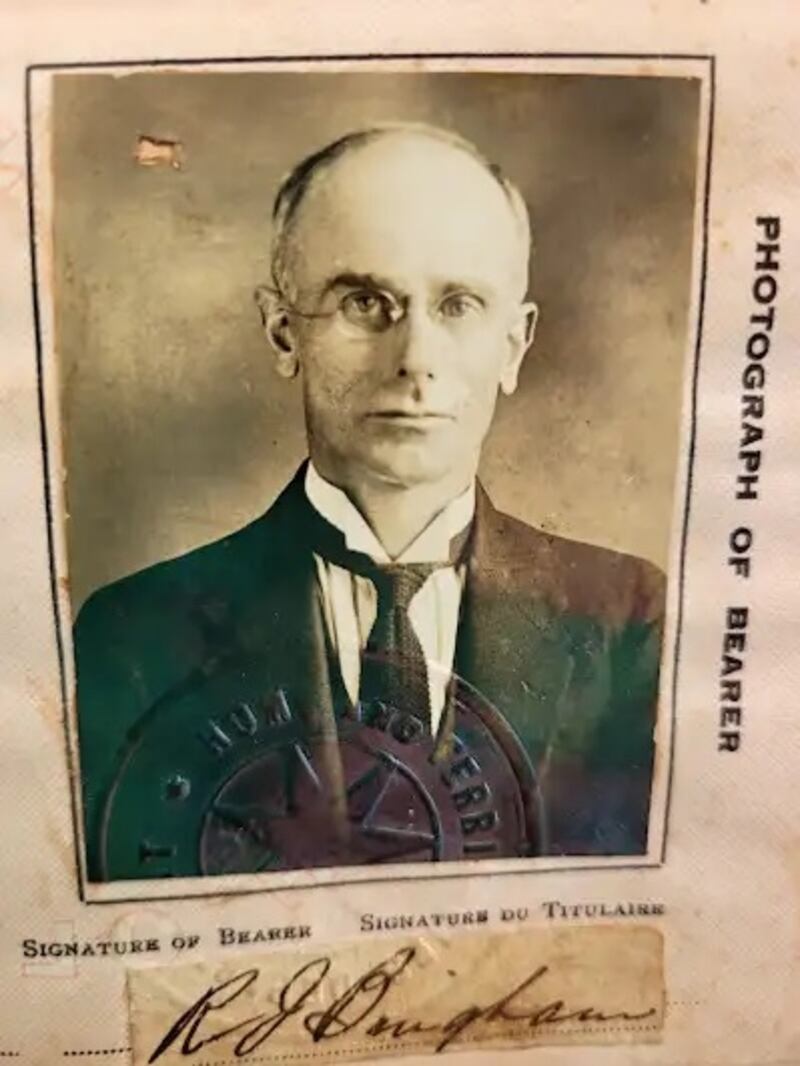 Bob's grandfather Robert Bingham's passport photo