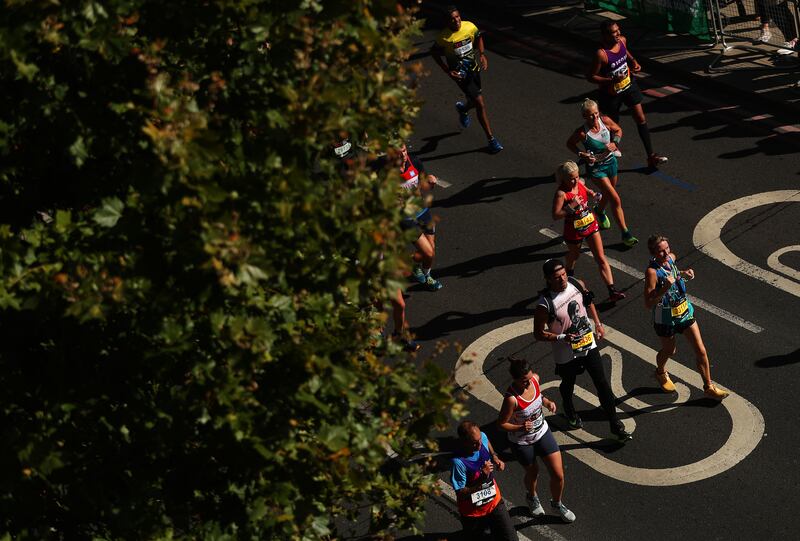 A general view of competitors as they participated in the London Marathon. Photograph: Mike Owen/Getty