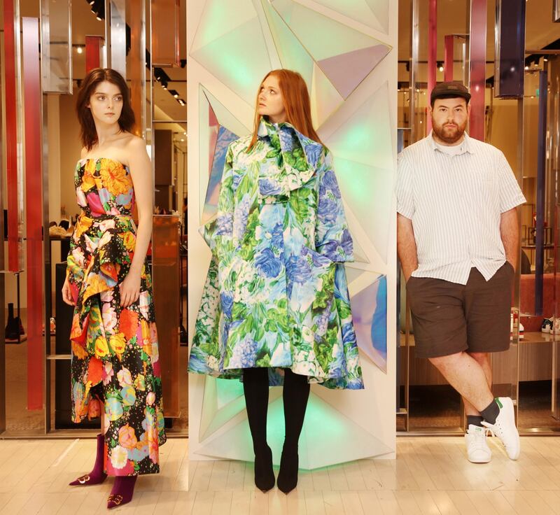 Richard Quinn with two of his outfits at Create 2018