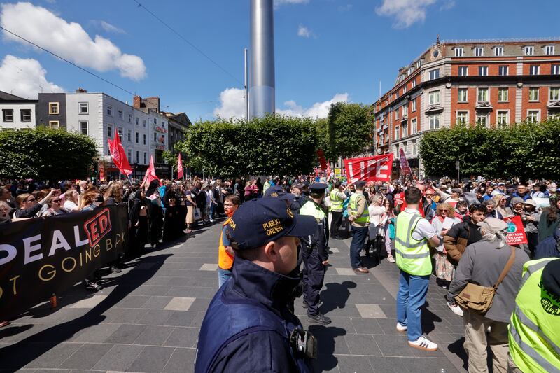 Gardaí separate counter-protesters and the Rally for Life march. Photograph: Alan Betson