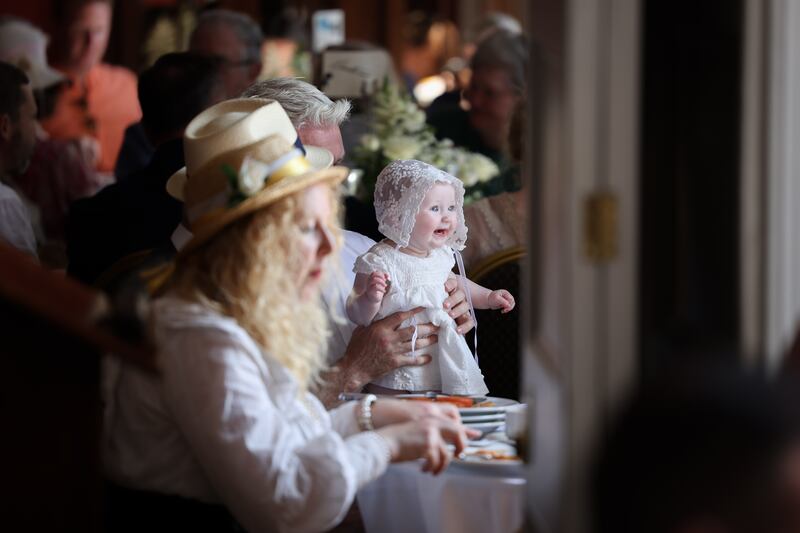 Baby Nova Forbes enjoying the Bloomsday breakfast in Belvedere College, Dublin. Photograph: Dan Dennison