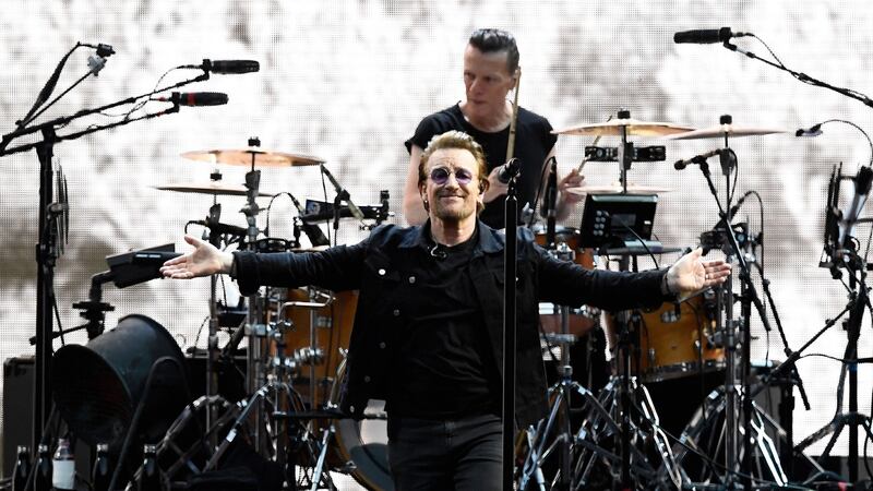 Bono sings as U2 perform during their U2: The Joshua Tree Tour, at Twickenham Stadium, London, Britain, July 8, 2017. REUTERS/Dylan Martinez