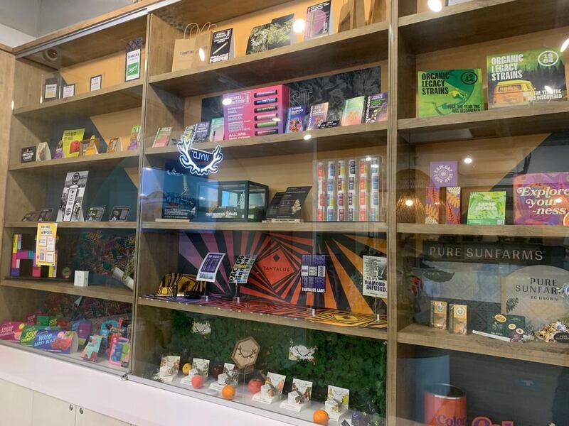 Interior display at a cannabis retail shot in Canada.