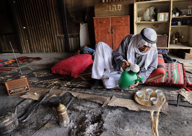 Freij Al Hawashleh, a Bedouin elder in the village of Ras Jrabah in the Negev desert, southern Israel. Photograph: Hannah McCarthy