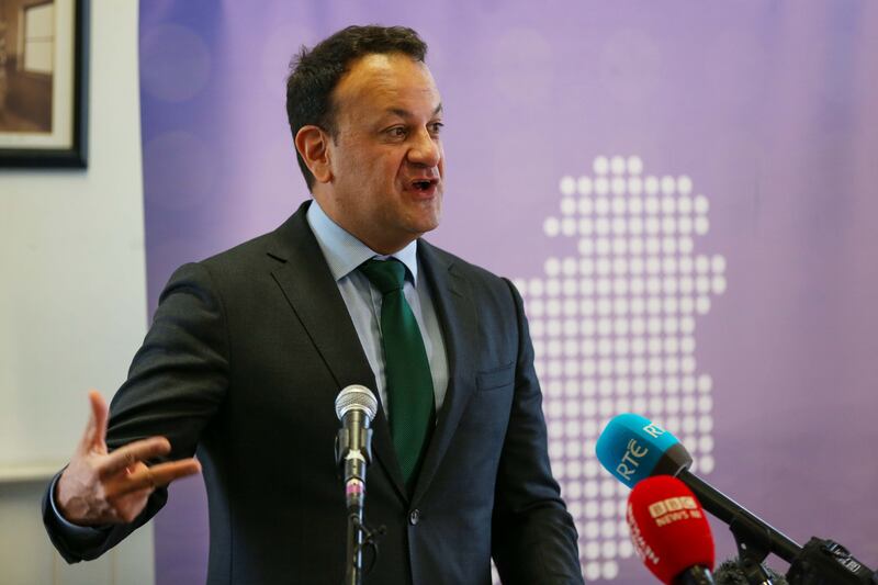 Leo Varadkar addressing schoolchildren at the Playhouse in Derry on Thursday during an event organised by the New Ireland Commission. Photograph: Press Eye.