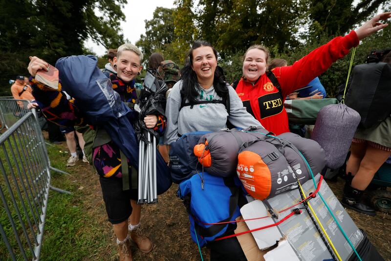 Electric Picnic 2025: Anna Murphy, Fiona O’Reilly, and Jen Maguire from Dublin on their way into the festival. Photograph: Alan Betson

