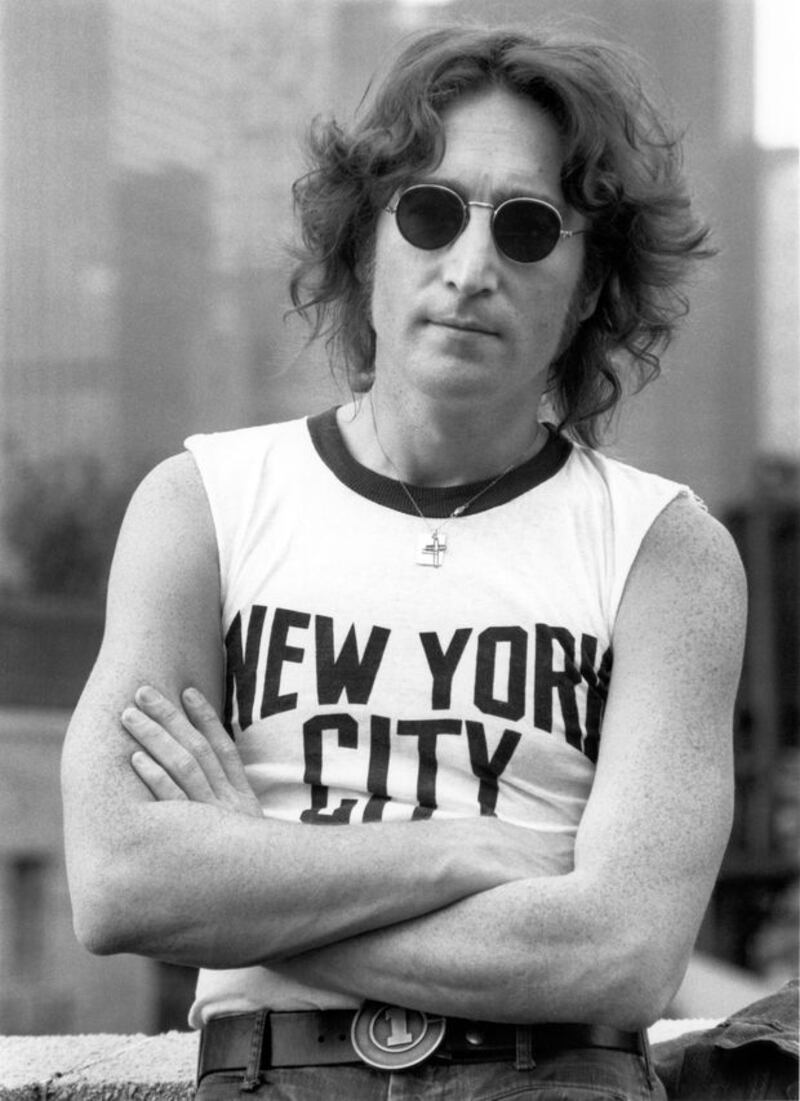 John Lennon on rooftop in New York City. August 29th, 1974. Photograph: Bob Gruen