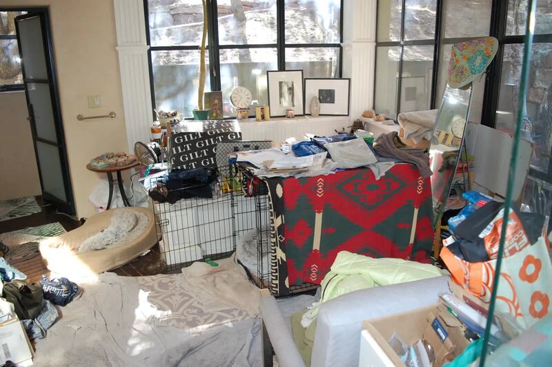 The crate where one of the Hackmans' pet dogs was found. Photograph: Santa Fe County Sheriff’s Office