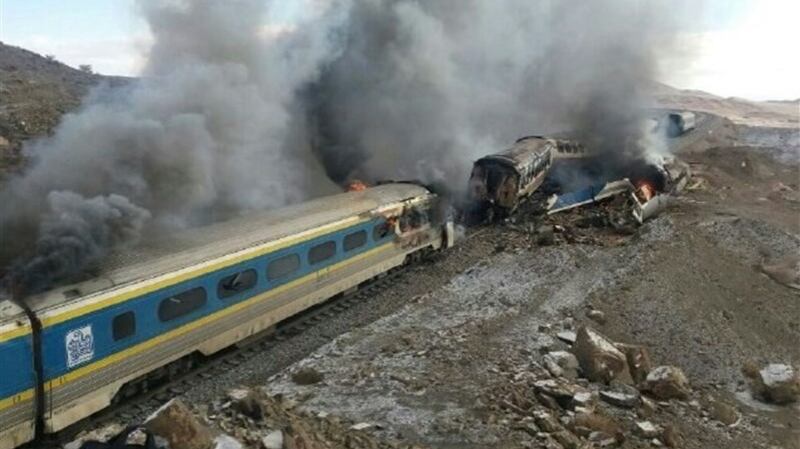 A handout picture released on November 25th, 2016 by the Tasnim news agency shows the damaged trains. Photograph: AFP/Tasnim News