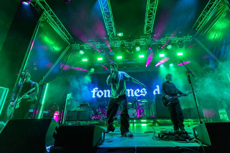 Fontaines DC on stage at the Guinness Storehouse, Dublin. Photograph: Tom Honan