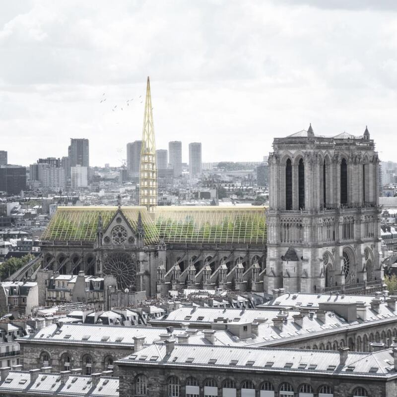 A new Notre-Dame?: Studio NAB’s proposal features a greenhouse and beehives. Illustration: Nicolas Abdelkader/Studio NAB via New York Times