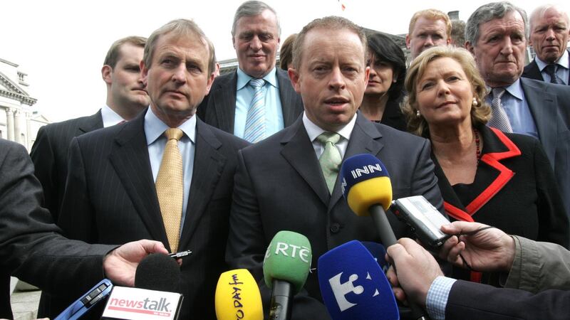 Taoiseach Enda Kenny and Fine Gael TD for Galway East  Ciarán Cannon, who believes the future economic development of the Athenry area may be stunted if the Apple deal does not go ahead. Photograph: Cyril Byrne