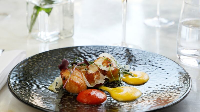 Castletownbere scallops with Perrier-Jouët champagne at Wilde restaurant at the Westbury