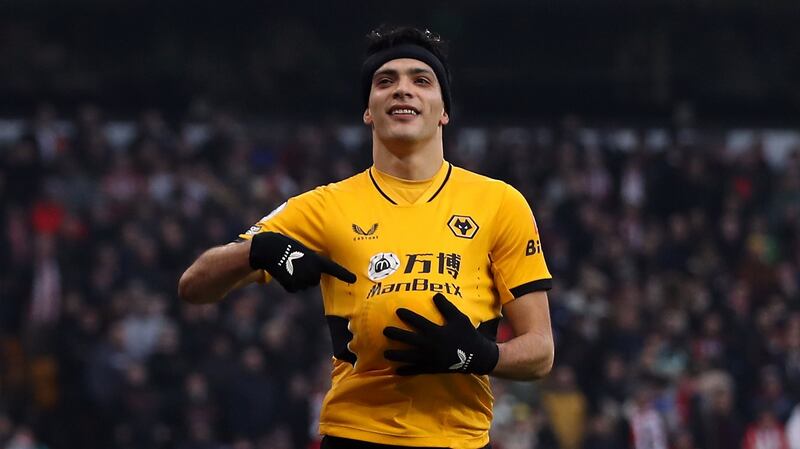Raul Jimenez celebrates scoring from the penalty spot against Southampton at Molineux Stadium. Photograph: Bradley Collyer/PA