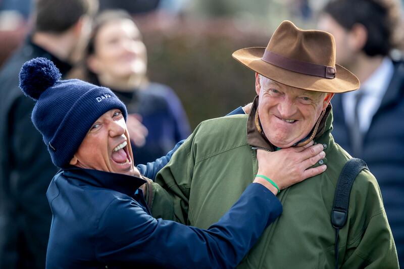 Frankie Dettori and Willie Mullins share a laugh during the Barney Curley Charity Cup in September. Photograph: Morgan Treacy/Inpho