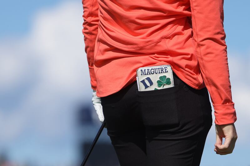 Detailed view of the yardage book of Leona Maguire at Muirfield. Photograph: Charlie Crowhurst/Getty 