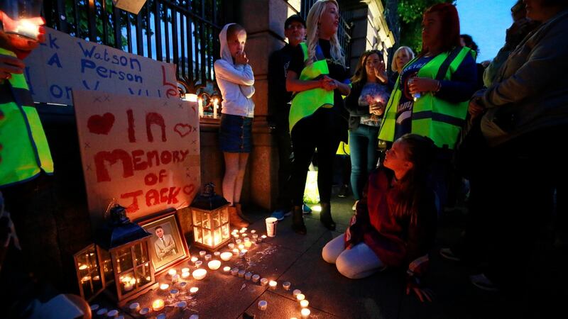 Homeless group ‘A Lending Hand’ organised a vigil for Jack Watson outside the Dáil. Photograph Nick Bradshaw
