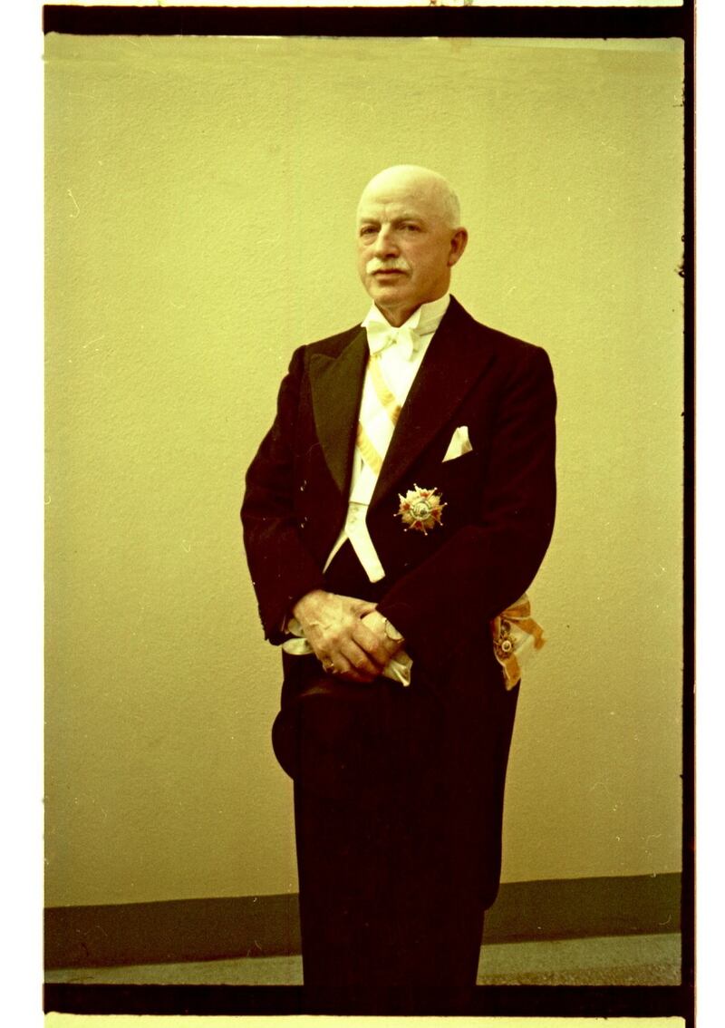 Wearing the decoration of the grand cross of Isabel la Católica for the inauguration of Sean T O’Kelly as president of Ireland on June 25th, 1952.