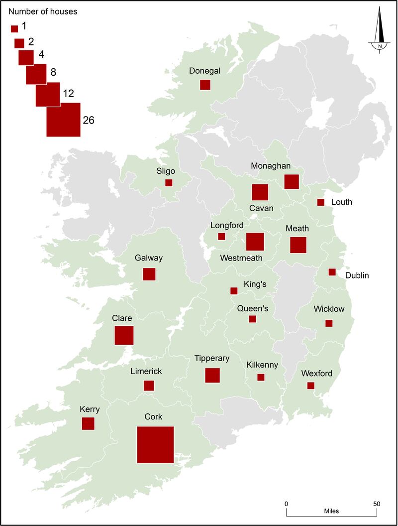 The number of big houses burned in 1922-1923. Image courtesy Atlas of the Irish Revolution, Cork University Press