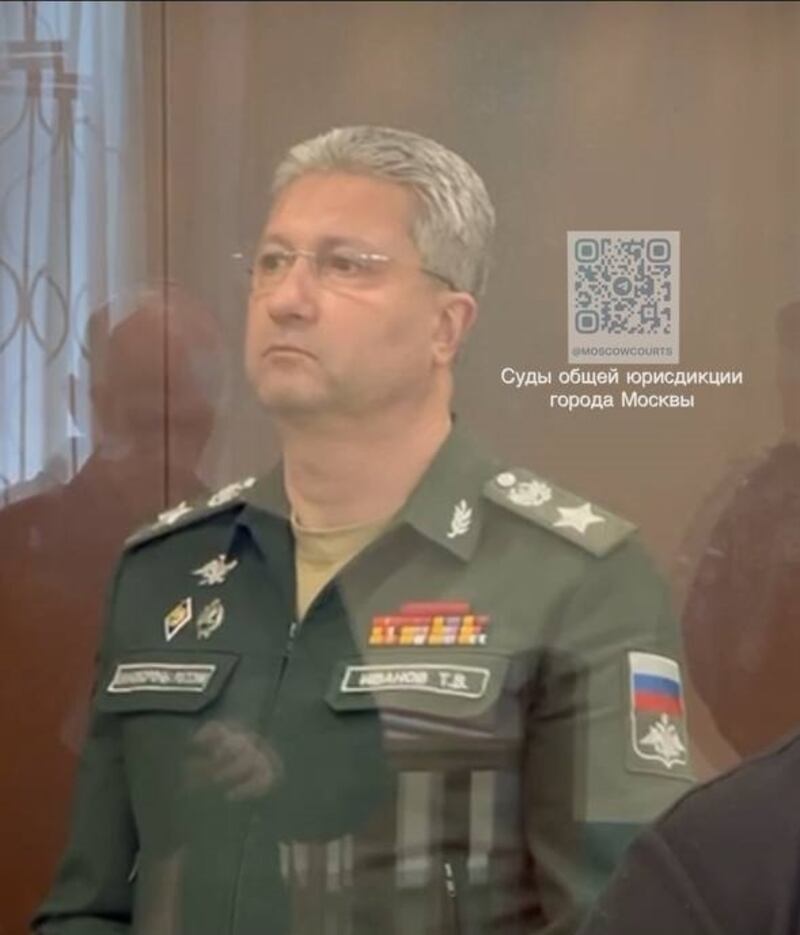 Russia's deputy defence minister Timur Ivanov in court on Wednesday after his detention on suspicion of taking bribes. Photograph:  Moscow's Basmanny district court/Anadolu via Getty Images