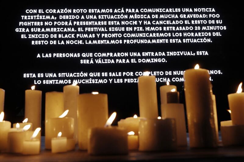 Candles on the stage of the Festival Estereo Picnic pay tribute to  Hawkins, in Bogota on Friday. Photograph: Mauricio Duenas Castaneda/EPA