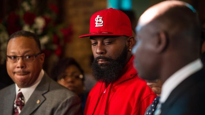 Michael Brown snr  during a press conference in Ferguson, Missouri. Photograph: Alexey Furman/EPA