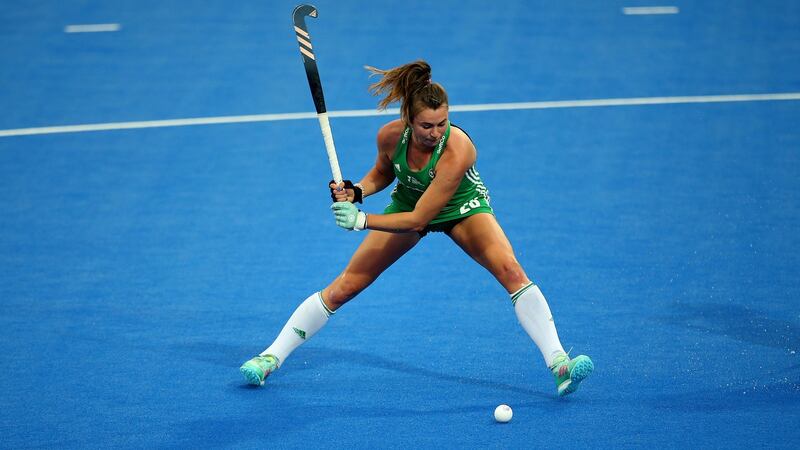 Ireland’s Deirdre Duke scores a goal in the game against the USA. Photograph:  Steven Paston/PA Wire