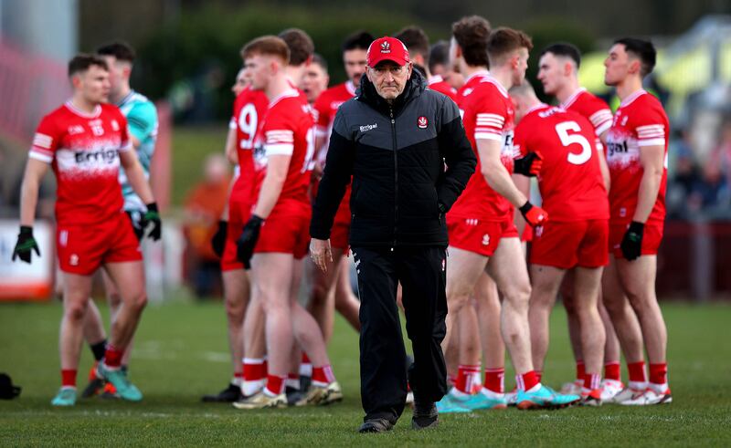 Derry manager Mickey Harte during the game against Dublin at Celtic Park, Derry, on Saturday. Photograph: Ryan Byrne/Inpho