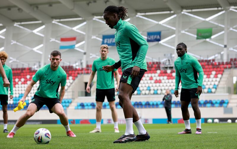 Ireland's Bosun Lawal during Monday's squad session. Photograph: Ryan Byrne/Inpho