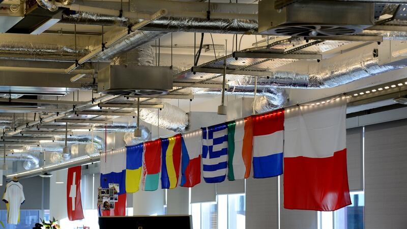 International flags at Facebook’s Grand Canal Square office. Photograph: Cyril Byrne/The Irish Times