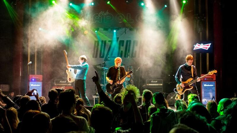 Buzzcocks: Pete Shelley with his band. Photograph: Redferns/Getty