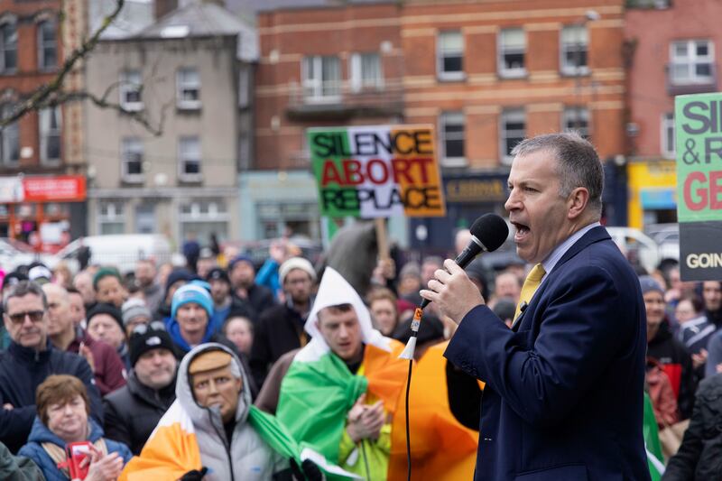 Hermann Kelly of the far-right Irish Freedom Party speaks at a rally in Drogheda on Saturday opposing the plans for the hotel. Photograph: Chris Maddaloni/The Irish Times

