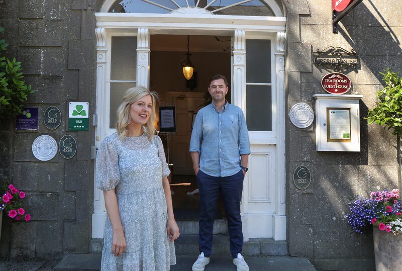 Victoria and David Bohan at the entrance to Corrib House in Woodquay. Photograph: Joe O'Shaughnessy