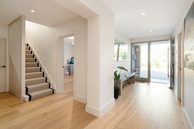 The hallway is bathed in light