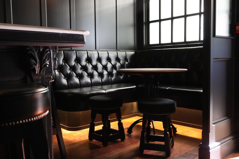 black leather banquette seating in The Sackville. Photograph: Dara Mac Dónaill






