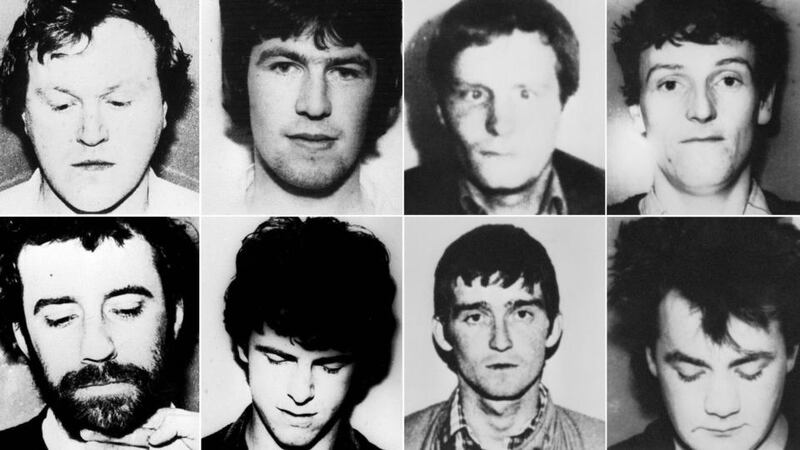 Undated handout photos of the eight-man IRA unit killed in a shoot out with SAS soldiers following the bombing of the Loughgall RUC station, County Armagh, in May 1987, (clockwise from top left) Gerard O’Callaghan, 29, Antony Gormley, 25, James Lynagh, 32, Eugene Kelly, 25, Declan Arthurs,21, Patrick McKerney,32, Seamus Donnelly,21 and Patrick Kelly,25. PRESS ASSOCIATION