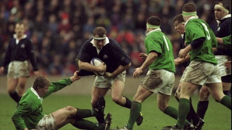 Doddie Weir in action for Scotland against Ireland at Murrayfield in 1997. Photograph: Getty Images