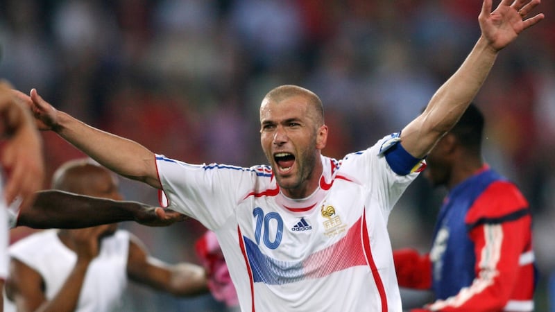 France midfielder Zinedine Zidane celebrates at the end of the World Cup 2006 round of 16 football game against Spain on  June 27th, 2006 at Hanover stadium. Photograph: Getty Images