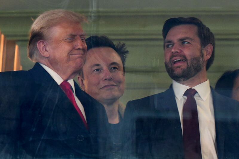 US president Donald Trump, Elon Musk and US vice-president JD Vance. Photograph: Stephanie Scarbrough/AP