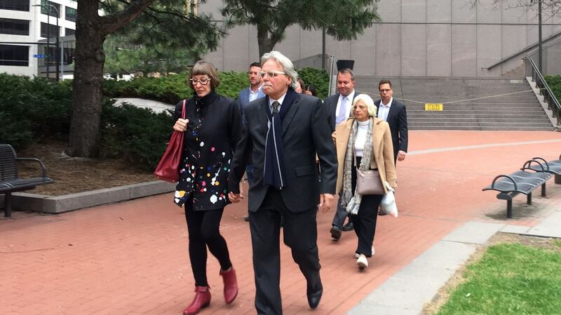 John Ruszczyk,  father of slain Australian Justine Damond Ruszczyk,  accompanied by wife Maryan Heffernan and other family  as they leave a US courthouse in Minneapolis, Minnesota, on April 29th, 2019. Photograph: Joy Powell/AFP/Getty Images