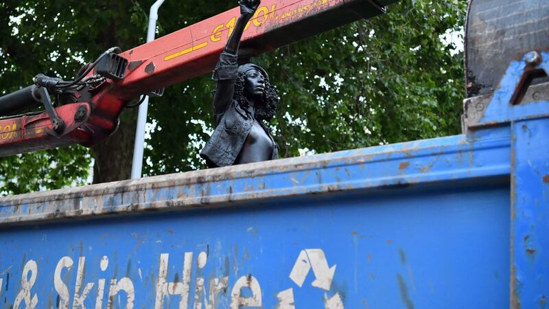 A Surge of Power (Jen Reid) 2020, by prominent British sculptor Marc Quinn, has been removed by Bristol City Council. Photograph: Ben Birchall/PA