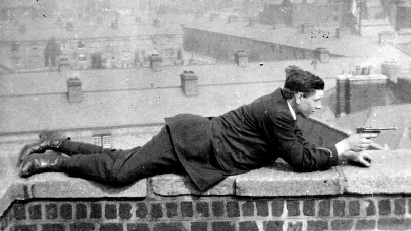 Anti-Treatyite Paddy Rigney on the roof of the Four Courts, Dublin, 1922. Photograph from ‘Revolution in Dublin: A Photographic History 1913-23’ by Liz Gillis (Mercier Press, €15.99)