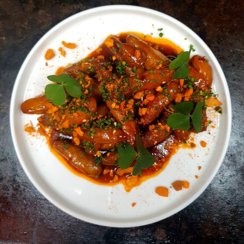 Sticky Jerusalem Artchokes with Spicy Peanut