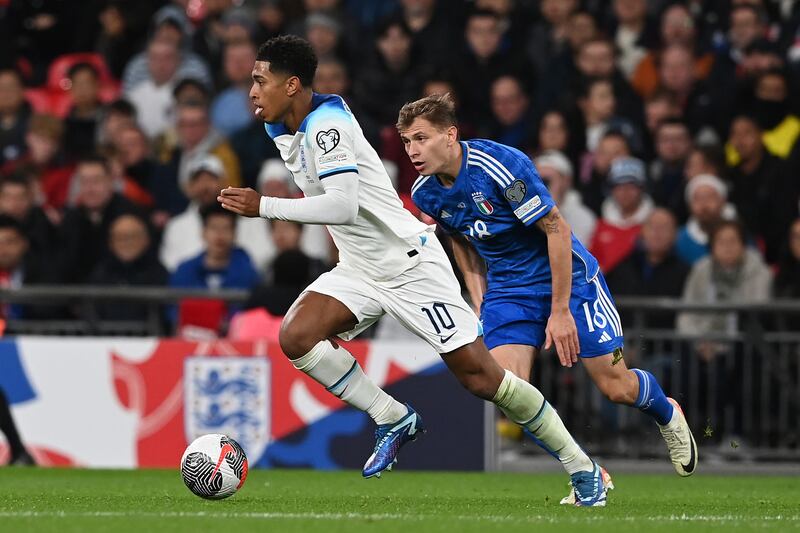 Jude Bellingham in action during England's Euro 2024 qualifier against Italy at Wembley Stadium. Photograph: Claudio Villa/Getty Images