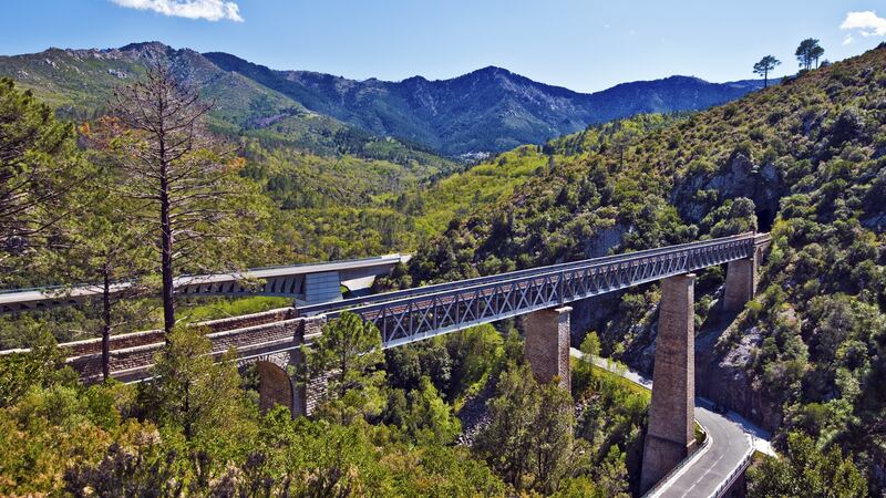Corsica has 144 miles of narrow-gauge track, built through mountains in the late 19th century.
