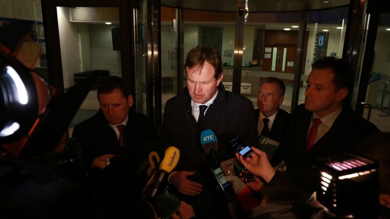 Fianna Fáil TD Jim O’Callaghan speaks to the media as he leaves Trinity College after further  talks with Fine Gael on a minority government in Dublin on Tuesday night. Photograph: Nick Bradshaw.