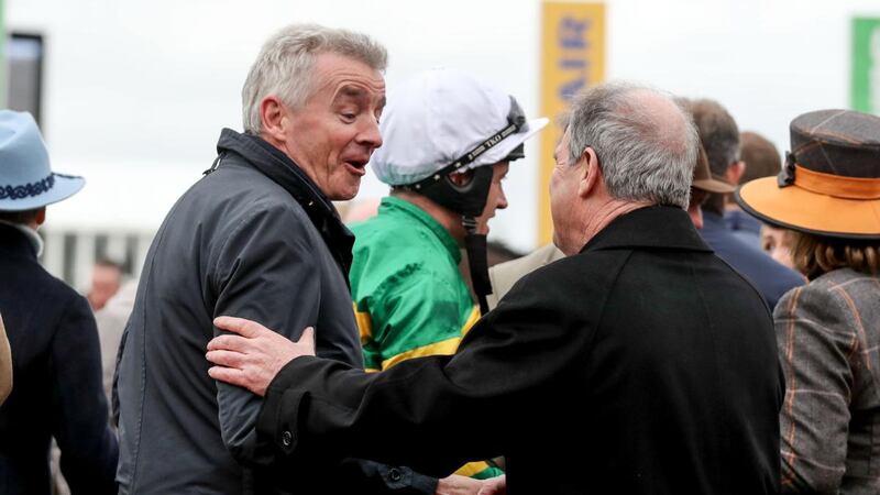 Michael O’Leary with JP McManus at Cheltenham this year. Photograph: Dan Sheridan/Inpho