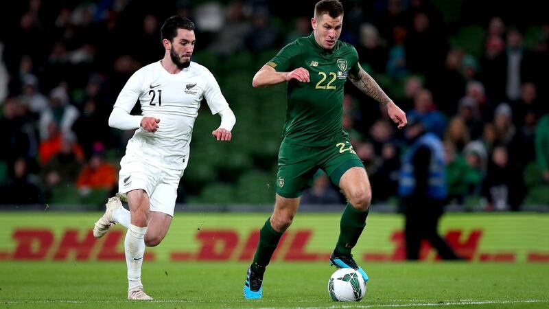 Luton striker James Collins has been named in the Ireland squad for the games against England, Wales and Bulgaria. Photograph: Ryan Byrne/Inpho